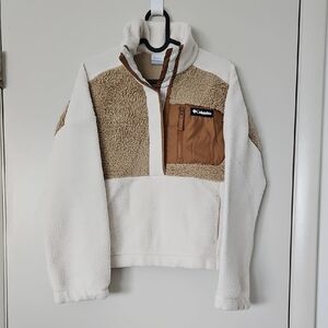 Columbia Lodge Sherpa Half-snap White and Tan Fleece Pullover
